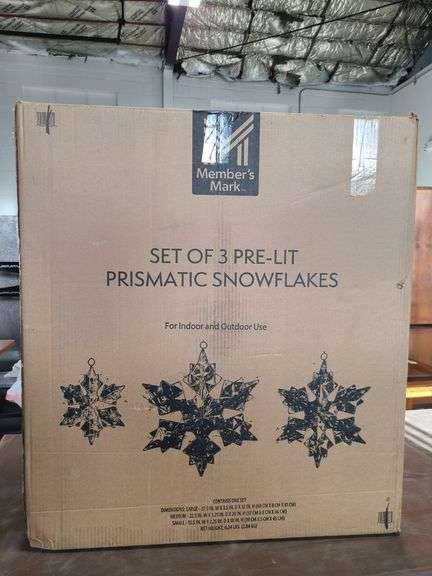 Set of 3 Pre-Lit Prismatic Snowflakes