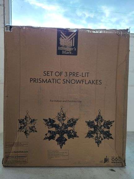 Set of 3 Pre-Lit Prismatic Snowflakes