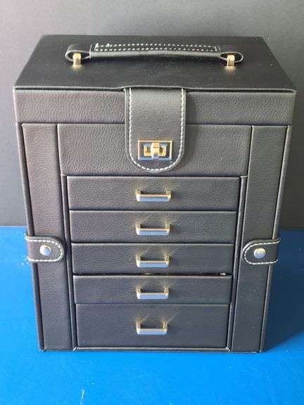 Jewelry Box with Contents: Rings, Bracelet, Necklaces, Earrings