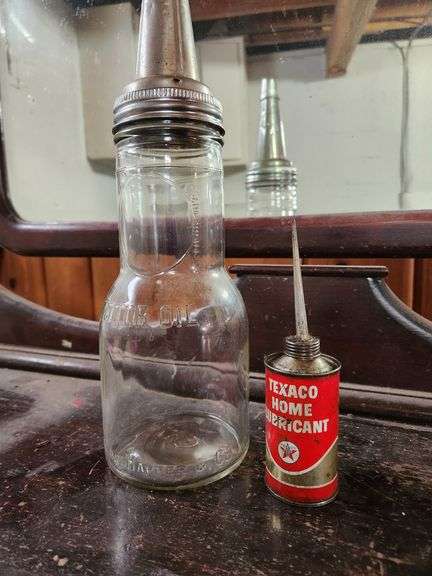 Motor Oil Glass Canister and Texaco Home Lubricant