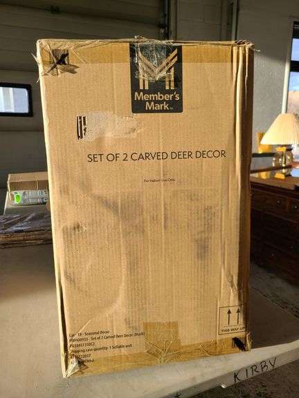 Set of Two Carved Deer Decor