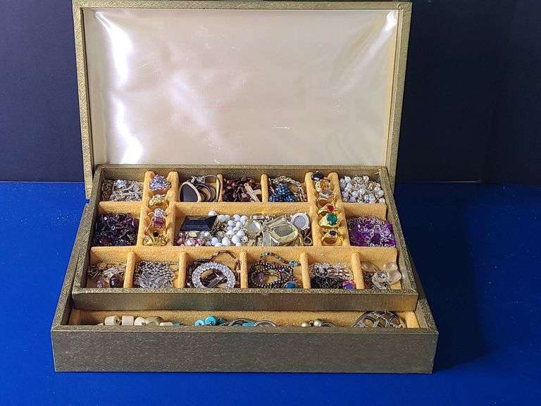 Jewelry Box with Contents: Rings, Bracelet, Necklaces, Earrings