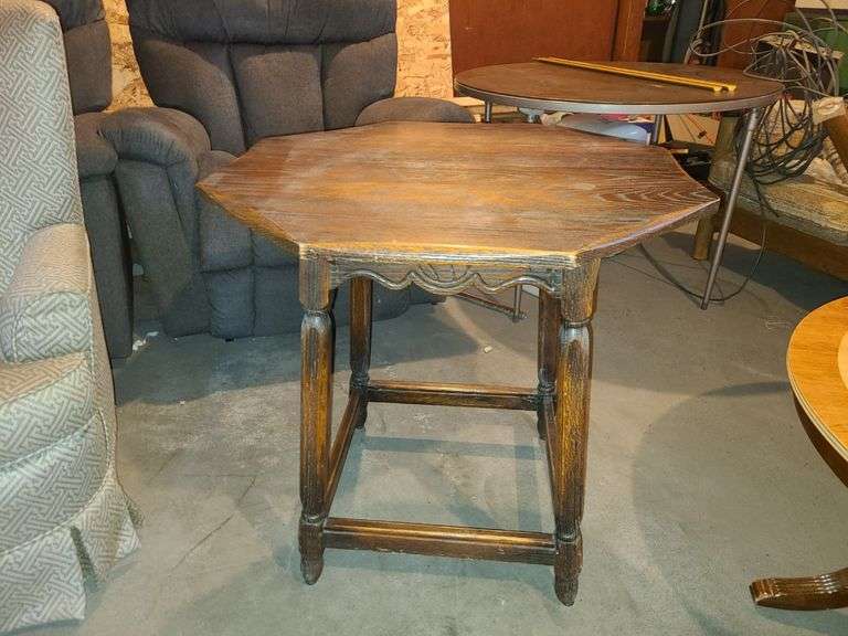 Antique Octagonal Side Table w/ Carved Base.