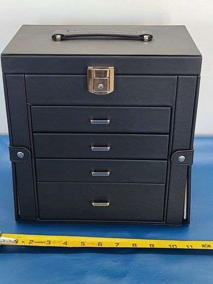 Jewelry Box with Contents: Rings, Watches, Necklace, Earrings, Bracelets