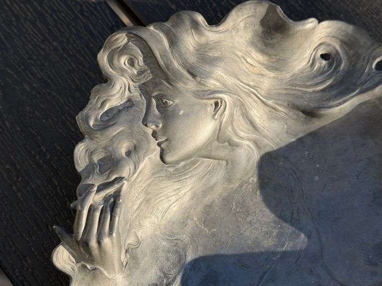 Lady Art Deco Tray - Ornate Design look close. Metal. Many uses.