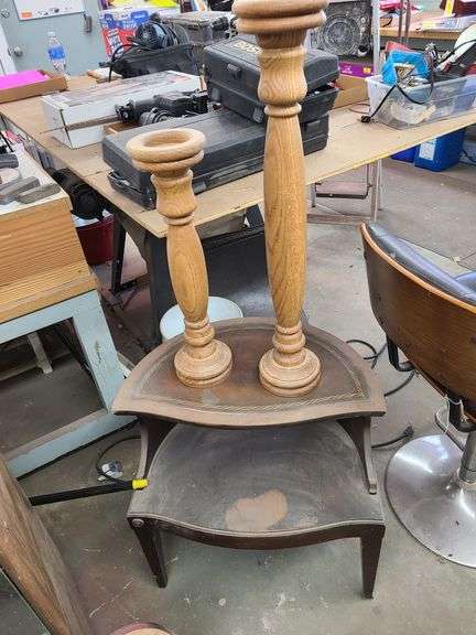 2) Wooden Candlesticks and Side Table