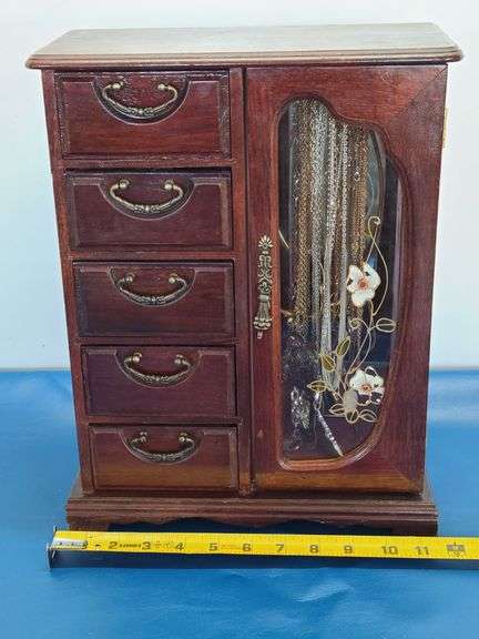 Jewelry Box with Contents: Rings, Necklace, Earrings, Bracelets