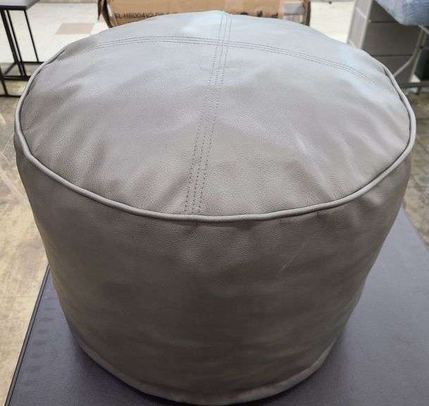 Round Leather Stuffed Pouf Ottoman