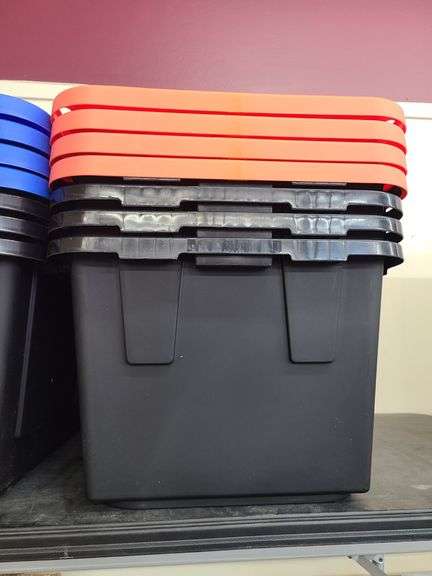 4) Black & Red Storage Totes