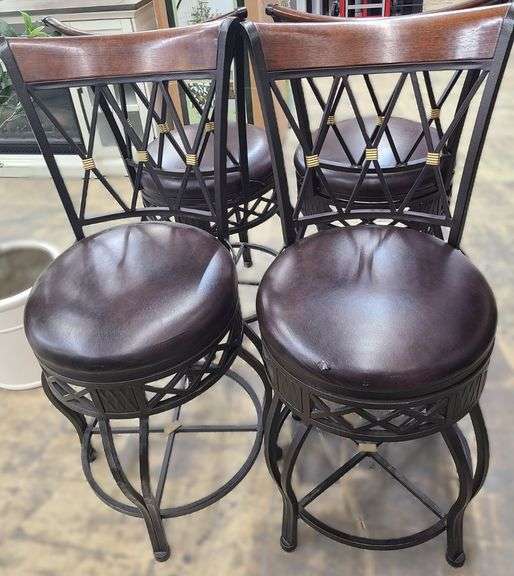 *Set of 4 Metal & Wood Barstools