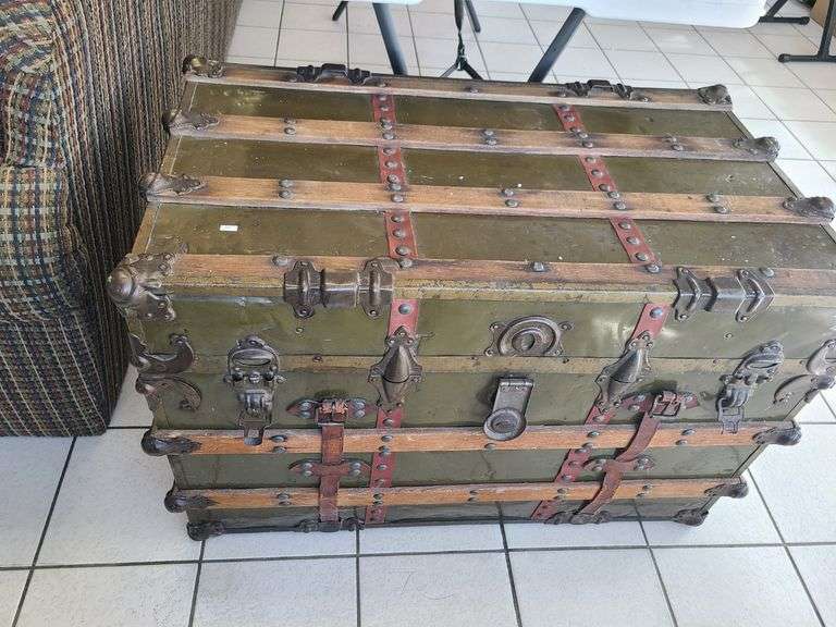 Vintage Steamer Trunk with Wood Toy Blocks