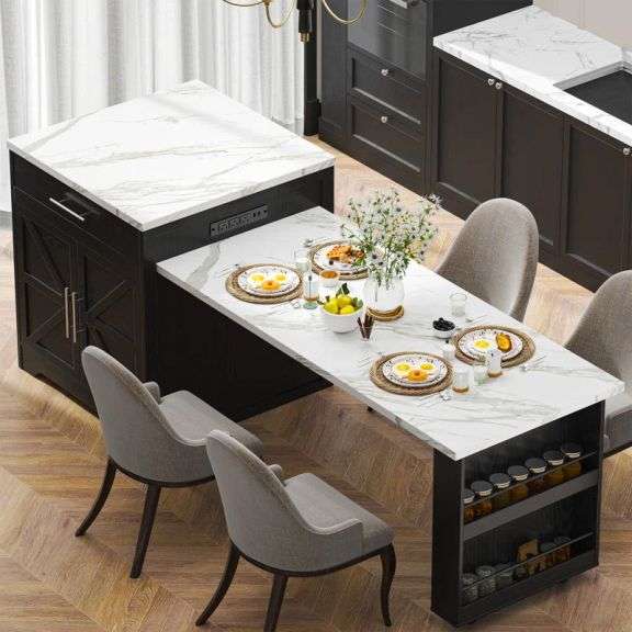 Kitchen Island With Extendable Dining Table - Prime Time Auctions, Inc.