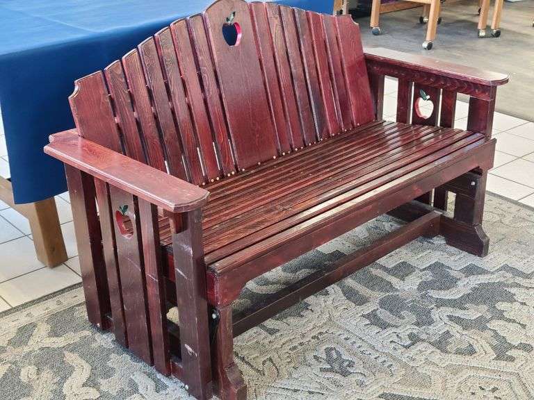 Wooden Glider Bench with Apple Cutouts