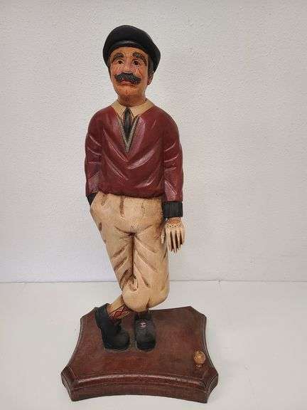 Hand Carved and Painted Wooden Golfer Sculpture