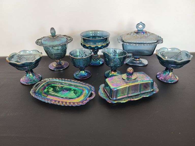 Vintage Iridescent Blue Carnival Glass Collectibles