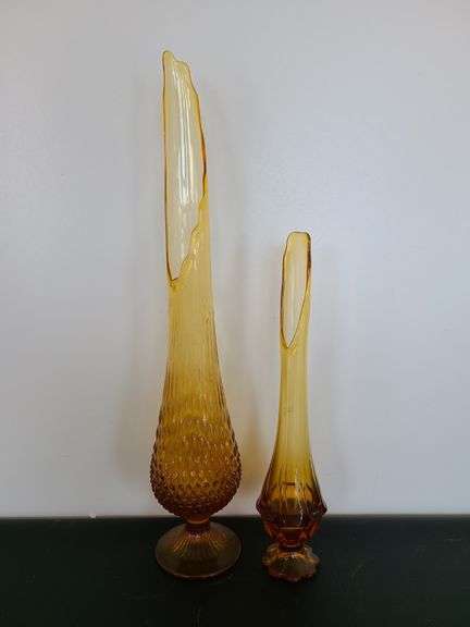 Fenton Amber Hobnail Swung Vases