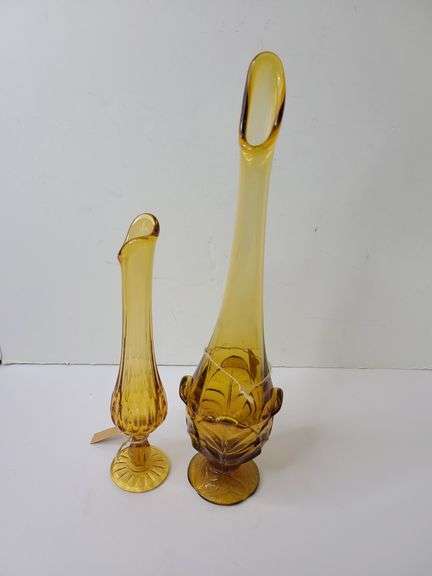 Fenton Amber Swung Vase, Viking Glass Amber Swung Vase