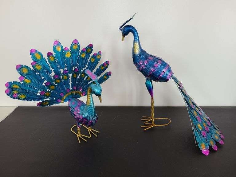 2) Metal Peacock Garden Decor