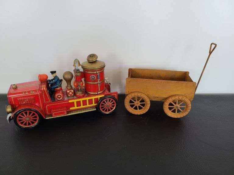 1960s Metal Fire Truck, Vintage Metal Wagon