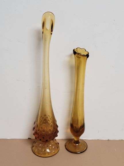 2) Amber Glass Swung Vases