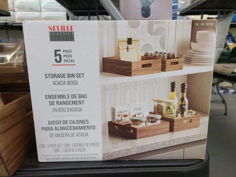 Seville Classics Acacia 5pc Storage Bins