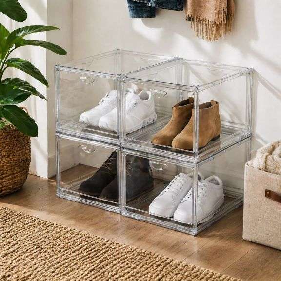 Clear Stackable Shoebox & Organizer, 4-pack