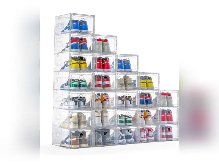 12 Pack Shoe Storage Box Shoe Box Clear Plastic Stackable Drop Front ...