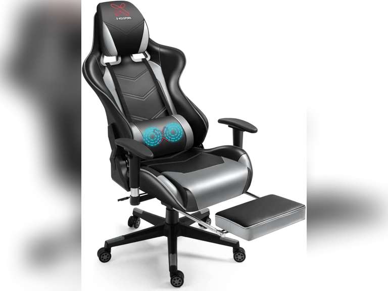 XVOLSPORT Massage Gaming Chair with Footrest Reclining High Back