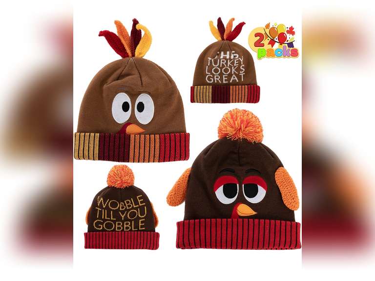 WODMAZ Thanksgiving Pom Pom Beanie Hat, Thanksgiving Turkey Hat Running Hat For Kids Adults Thanksgiving Dress Up Party Role Play And Thanksgiving Costume Accessories