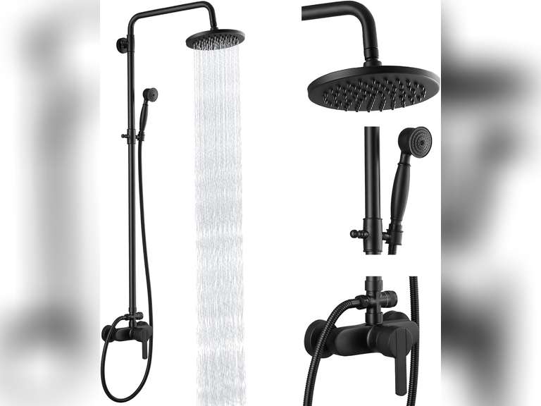 Matte Black Exposed Pipe Shower System 8 Inch Rainfall Shower Head