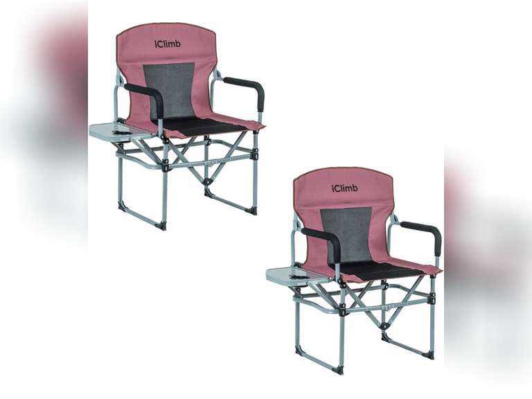 iClimb Heavy Duty Compact Camping Folding Mesh Chair with Side Table