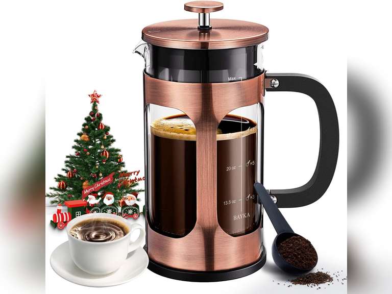BAYKA 34 Ounce 1 Liter French Press Coffee Maker, Glass Classic Copper