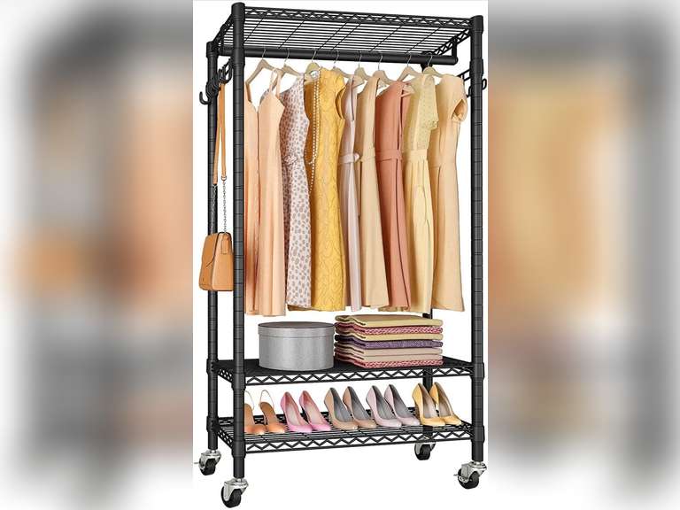 MURACH X1-Plus-Freestanding-Black，Rolling Garment Rack Heavy Duty ...