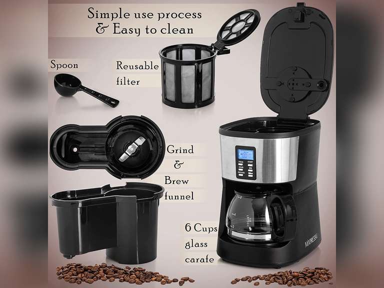 Mixpresso 5-Cup Drip Coffee Maker, Automatic Brew Coffee Pot Machine with Built-In Burr Coffee Grinder, Programmable Smart Coffee Maker with Timer With Glass Carafe Coffee Pot 5 Cup With Grinder 55.99