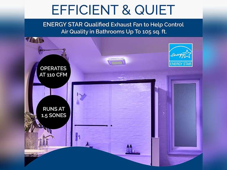Broan-NuTone AER110RGBL ChromaComfort 110 CFM Ventilation Fan with 24 Color Selectable LED, 1.5 Sones, ENERGY STAR Certified, White 156.2