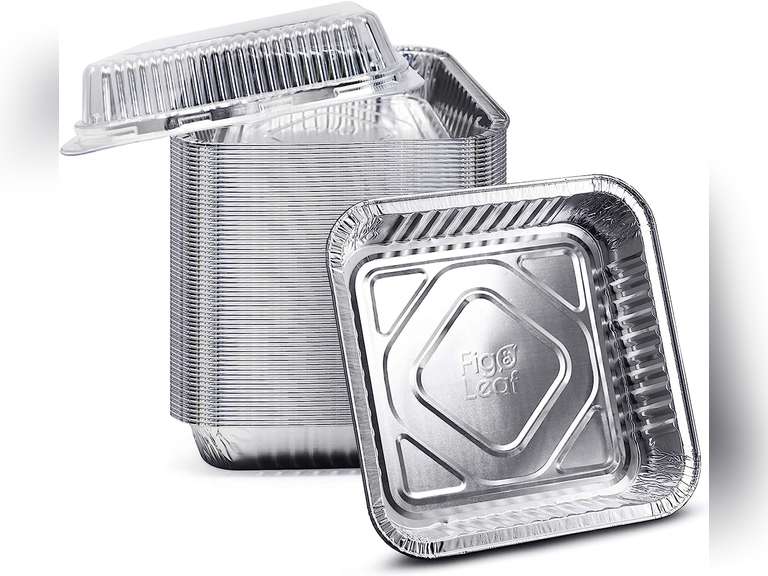 (35 Pack) 8” x 8” Square Baking Cake Pans with Plastic Dome Lids | Heavy Duty l Disposable Aluminum Foil Tins l Portable Food Containers l Perfect for Roasting Oven Toaster Cooking 25.99