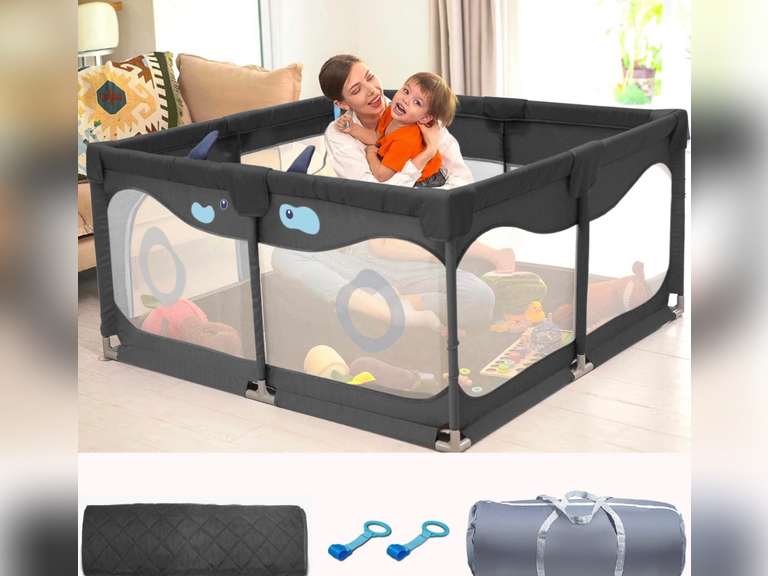 Letfonmo Playpen with Mat for Babies and Toddlers, Baby Play Yards No Gaps, Playpen with Gate, Indoor & Outdoor Kids Activity Center, Safety Baby Fence Play Area for Apartment 60