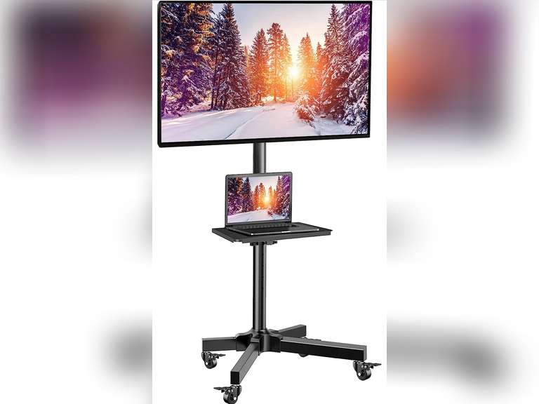 PERLESMITH Mobile TV Cart with Wheels for 23-60 Inch LCD LED OLED Flat Curved Screen Outdoor TVs Height Adjustable Shelf Floor Stand Holds up to 55lbs Monitor TV Holder with Tray Max VESA 400x400mm 80