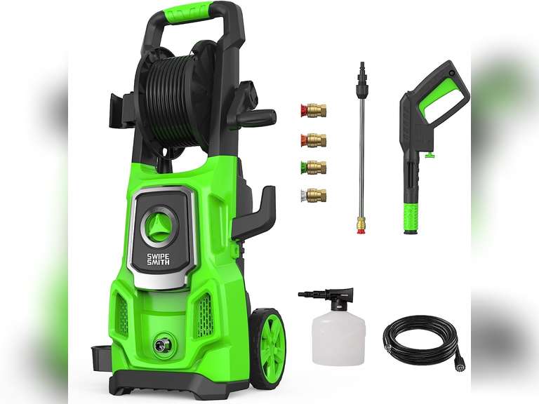 Electric Pressure Washer, SWIPESMITH 3000 Max PSI, 2.6 GPM Power Washer Machine with Hose Reel, 4 Quick-Connect Nozzles, Foam Cannon for Car/Patio/Driveways Cleaning 3000-PSI MAX 135.99