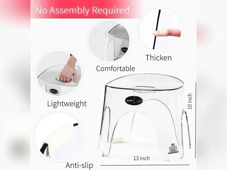 Shower Stool Acrylic Foot Rest, Non-Slip Waterproof Shower Stool for Shaving Legs &Shower Stool for Inside Shower, Clear Corner Bathroom Stool Acrylic Shower Bench for Bathtub Small Shower Spaces 49.99
