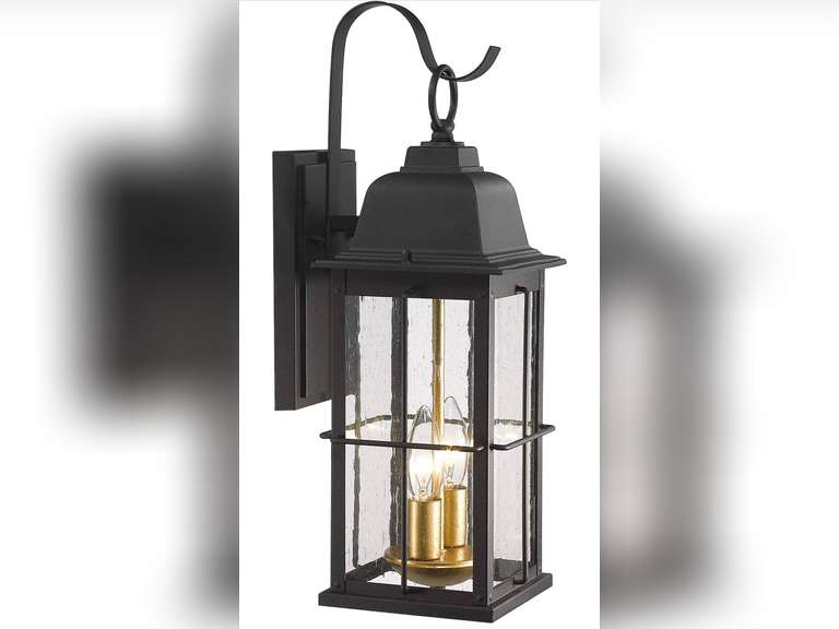 zeyu Exterior Porch Light Fixtures, 17 inch Outdoor Wall Sconce for House in Black and Gold Finish with Seeded Glass Shade, 20071B2 98