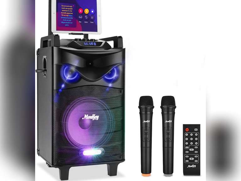 Moukey Karaoke Machine PA System Woofer Portable Bluetooth Speaker w/ 2 Wireless Microphones 144