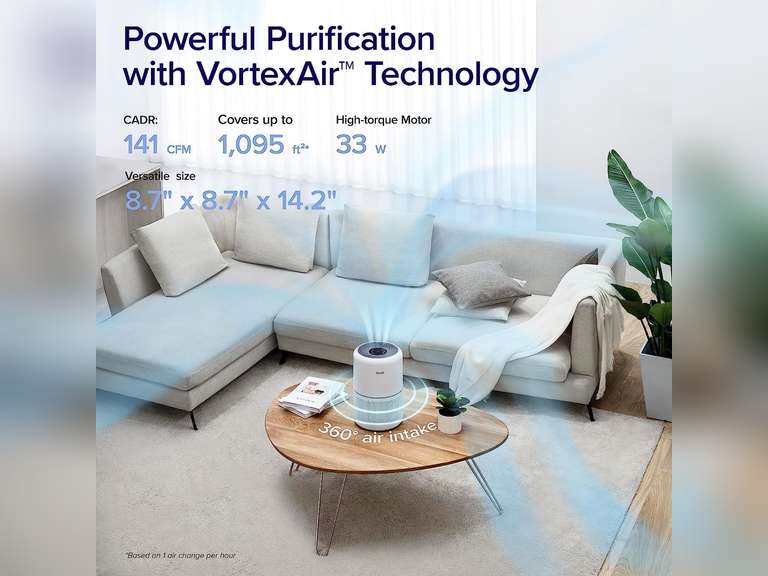 LEVOIT Air Purifier for Home Allergies Pets Hair in Bedroom, HEPA Filter, Covers Up to 1095 Sq.Foot Powered by 33W High Torque Motor, Remove Dust Smoke Pollutants, 0.3 Microns, Core 300, White 300 Cream White 99.99