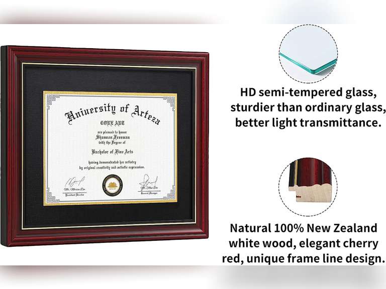 CORE ART Diploma Frame Display 11x14 Document with Mat or 15x18 Pictures without Mat, Real Wood Wall Frame with Tempered Glass(Cherry Red) Cherry Red - Black 15x18 for 11x14 54.49