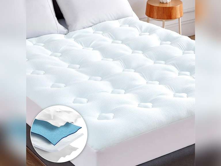 Hansleep Memory Foam Mattress Topper Queen Size, Cooling Mattress Pad Queen with Deep Pocket, Breathable Air Mattress Cover, 60x80 Inches，White 49.99