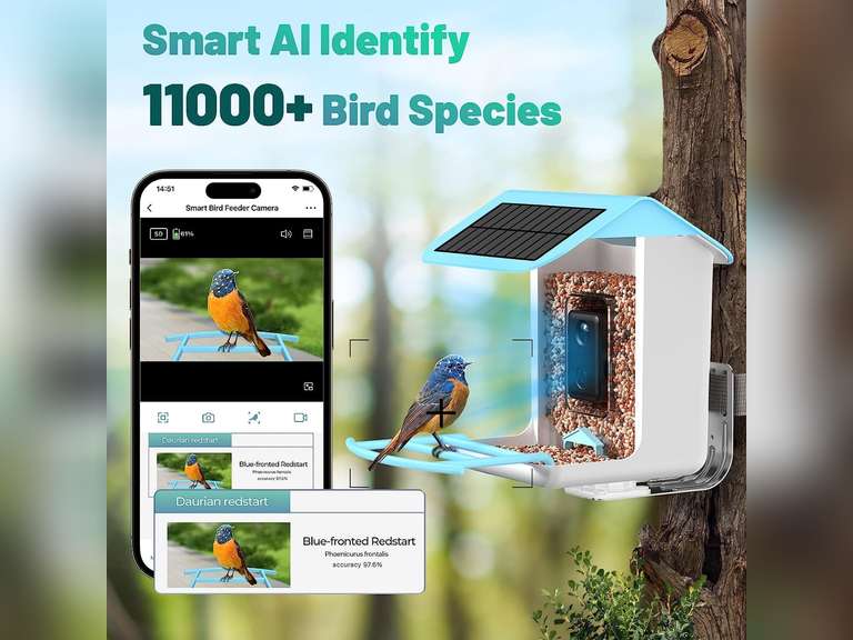 AUXCO Bird Feeder with Camera, 2023 Newest Dual Solar Panels Charging Smart Bird Feeder Camera, AI Identify 11000+ Bird Species, Auto Capture Bird Videos & APP Notify Video Bird Camera for Bird Lovers 259.98