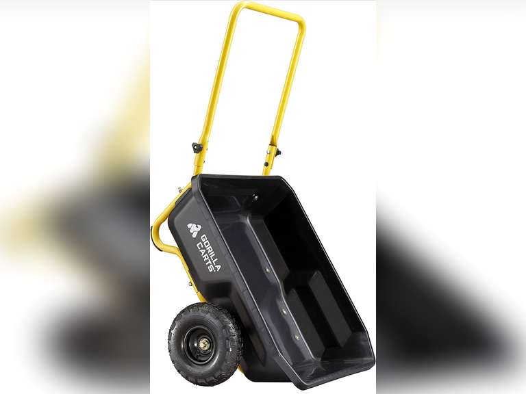 Gorilla Carts GCR-4 Poly Dump Cart, 2-Wheel Garden Wagon with Foldable Handle, 4 cu ft, 300 lb. Capacity, Black/Yellow 99