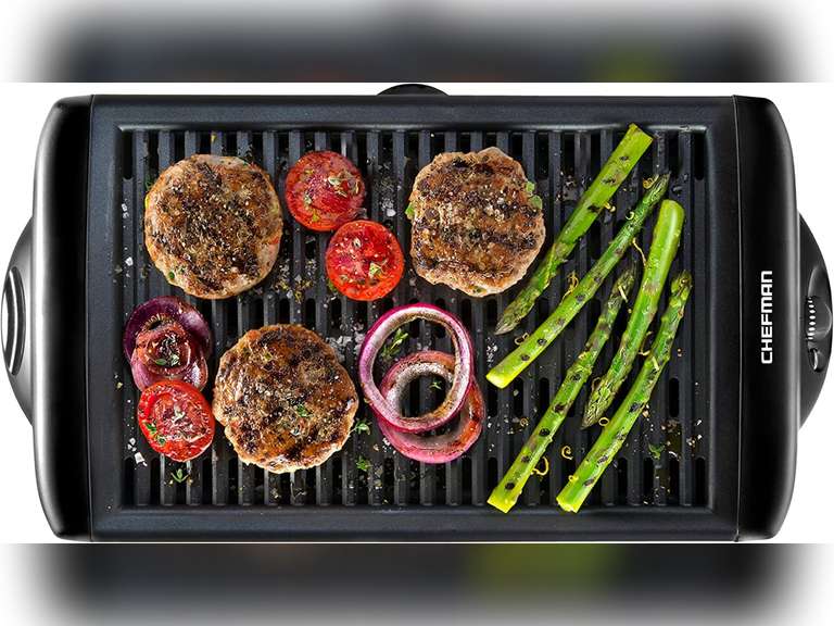 Chefman Electric Smokeless Indoor Grill w/Non-Stick Cooking Surface & Adjustable Temperature Knob from Warm to Sear for Customized BBQing, Dishwasher Safe Removable Water Tray, Black 34.96