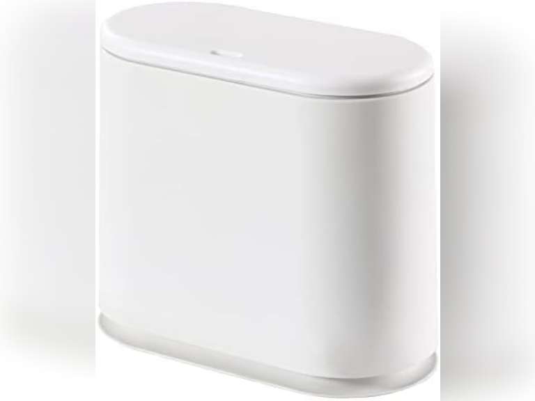 Cq acrylic 8L Slim Bathroom Trash Can Plastic 2.1 Garbage Can with Press Top Lid,Dog Proof Wastebasket Trash Can for Bedroom,Kitchen,Office,Living Room White 8L White 19.99