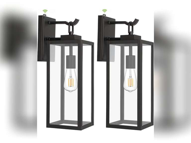 hykolity Large Size Dusk to Dawn Outdoor Wall Lanterns, 18 Inch Matte Black Porch Lights, Exterior Wall Lighting, Anti-Rust Architectural Outdoor Sconces, ETL Listed, 2 Pack 110